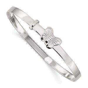 925 Sterling Silver Antiqued Butterfly 4mm Adj. Children's Bangle Bracelet